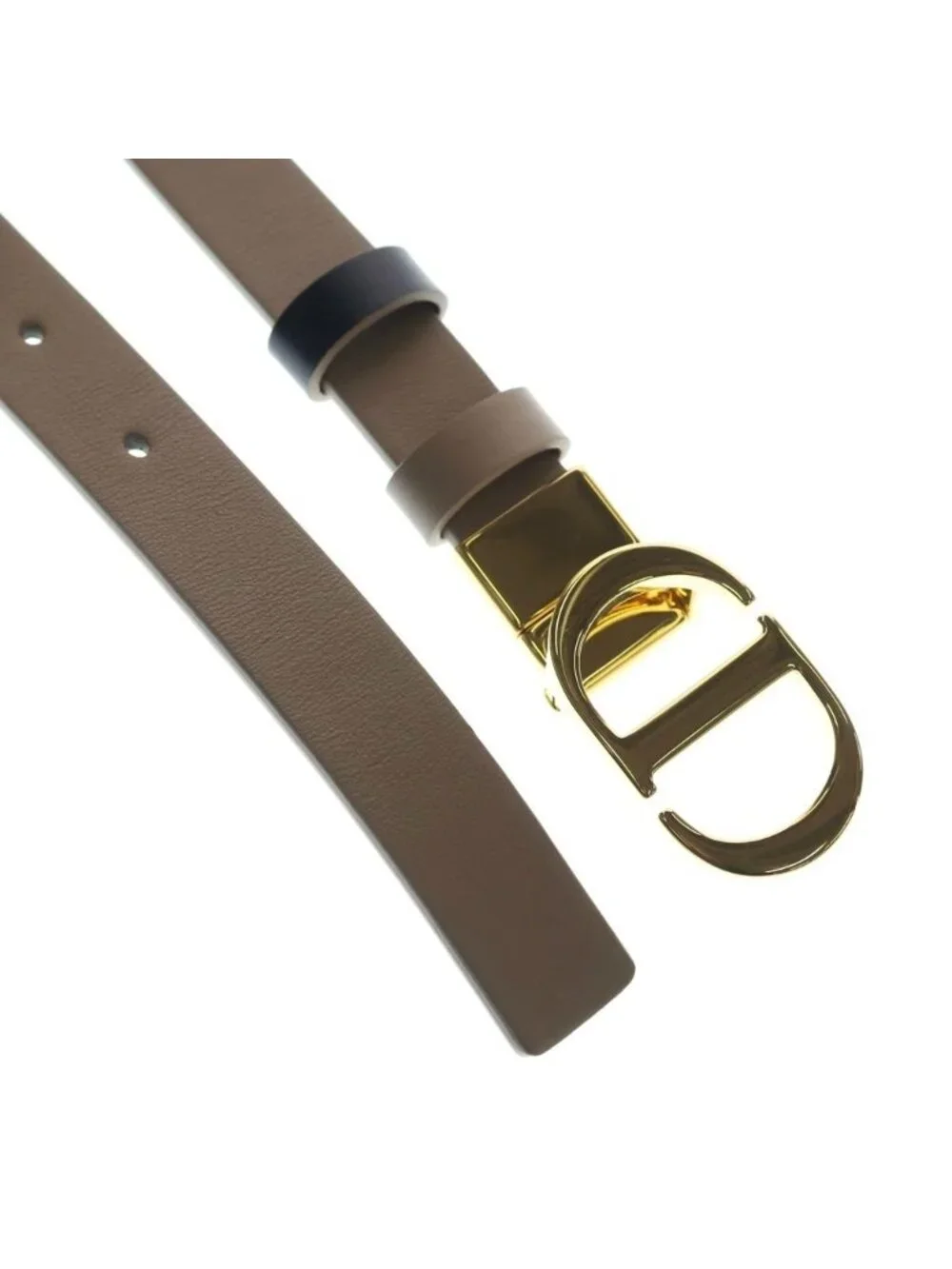 Dior CD Logo Buckle Reversible Belt Gold Leather Beige Black